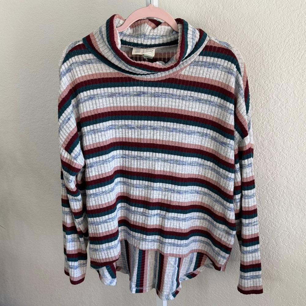 Saturday Sunday Anthropologie Long Sleeve Top Striped Mock Neck Women's Small